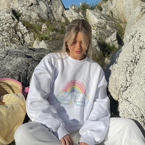 

women's hoodies & sweatshirts autumn pullover casual fashion simple trend commuter style long-sleeved round neck loose rainbow print ho, Black