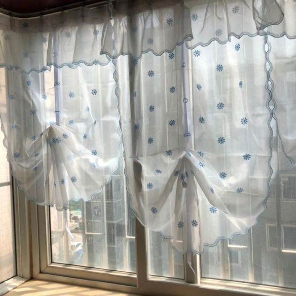 

curtain & drapes korean fresh pastoral style blue star embroidered double yarn valance home decorative finished roman balloon