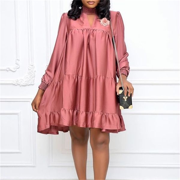 

women loose dress long sleeve elegant office ladies classy plus sized summer spring oversized vestidos robes pink blue 210416, Black;gray