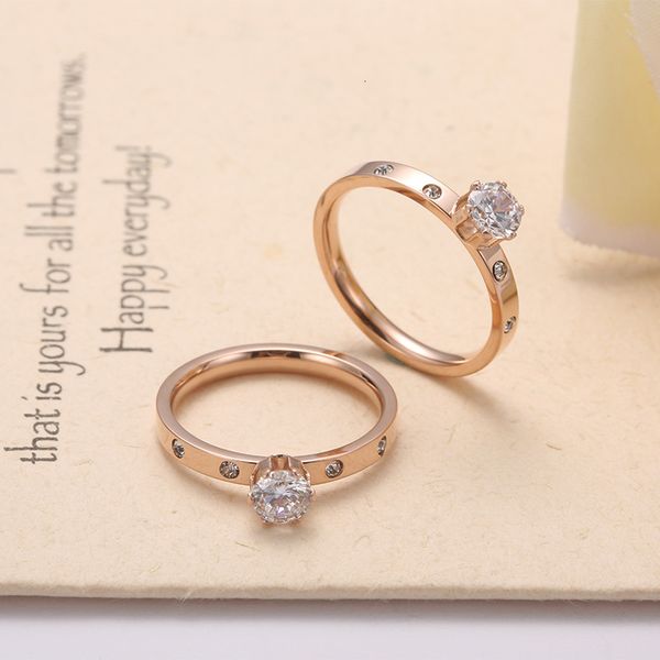 

accessories: korean diamond rose gold titanium steel ring, couple ring, Silver