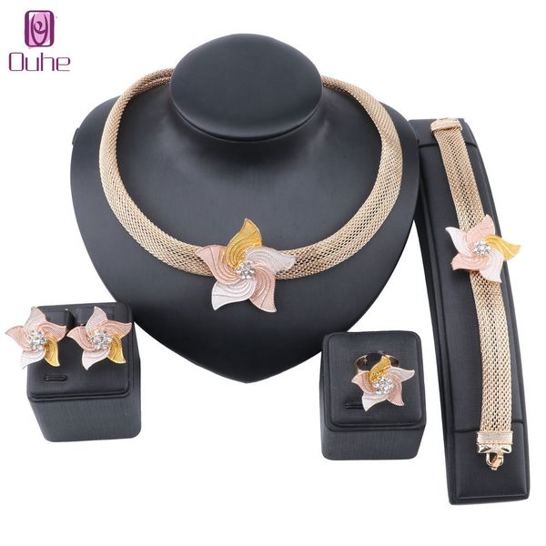 

jewelry sets saudi arabia gold color crystal for women bridal gifts party necklace earrings ring bracelet, Black