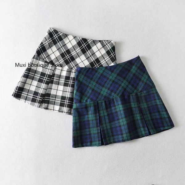 

skirts 2021skirts womens's retro college style high waist check skirt women's ruffled stitching pleated mini miniskirt, Black