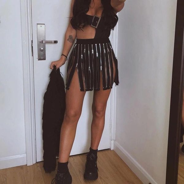 

skirts 2021 usa punky style ladies black zippers skirt women elastic high waist zipper mini fashion clothing