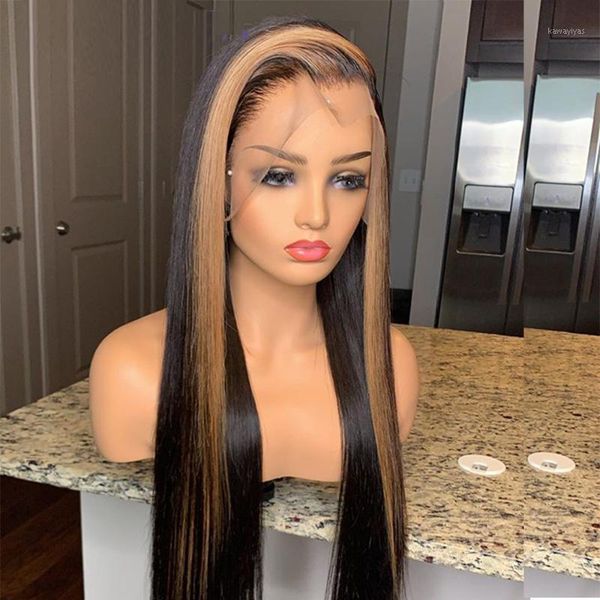 

highlight color brazilian hair preplucked adjustable strap lace front wigs 13*4/6 silky straight human remy 180% density1, Black;brown