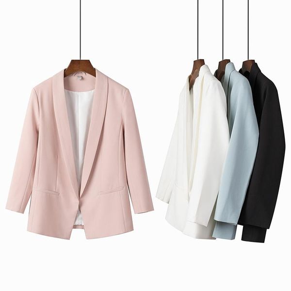 

women's suits & blazers fashion design solid women summer 2021 turn-down collar slim pocket elegant office lady outwear coats, White;black
