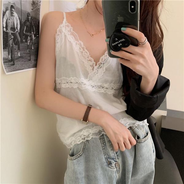 

women's tanks & camis lace tank woman spaghetti strap tanke off shoulder all-match sleeveless for women fashion summer 2021, White