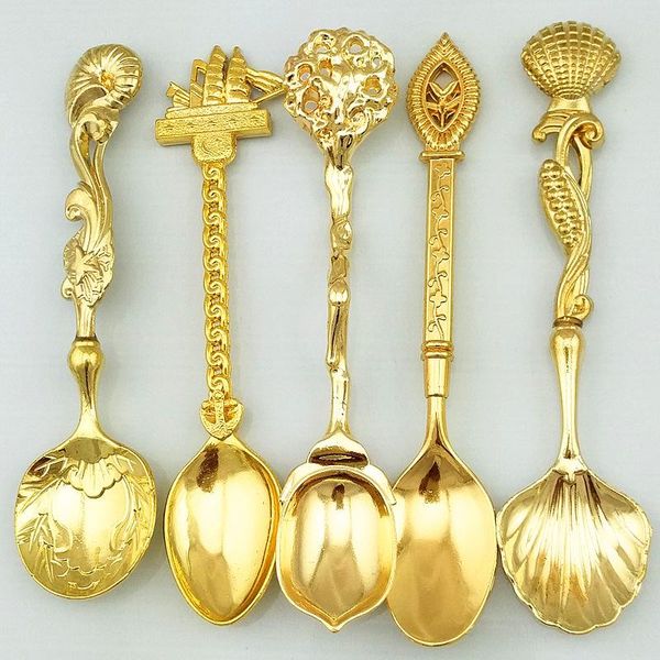 

spoons retro teaspoon tableware western vintage coffee 5pcs mixed design flatware kitchen accessories