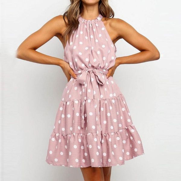 

women's wool & blends vestidos vintage women summer dress 2021 mini casual dresses female sleeveless polka dot beach dress#j30, Black