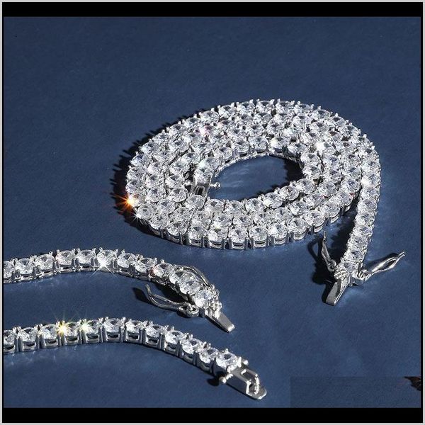 

men hip hop iced out bling 925 sterling sier 4mm tennis chain necklace pave setting zircon fashion chains necklaces male 2ayev nx1xb, Silver