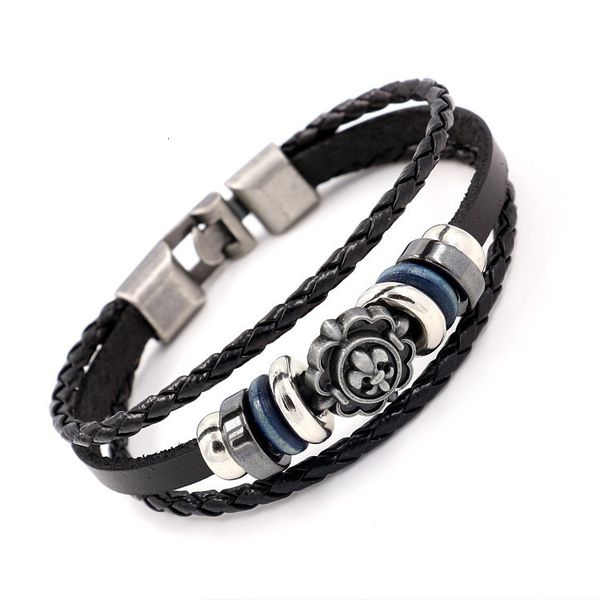 

wristbands jewelry cross leather bracelet multi-layer woven men's punk wristbands beads leather bangles, Golden;silver