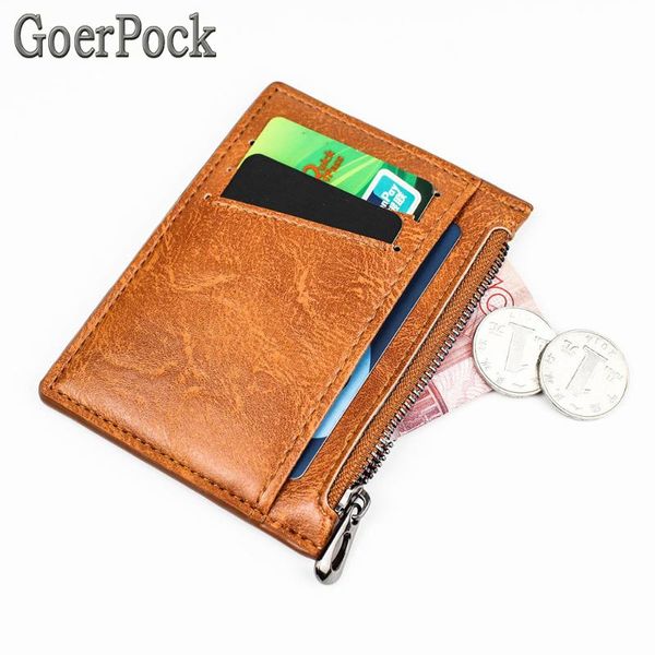 

card holders high-end slim fashion leather wallet credit id holder purse money case for men women multi-function zipper bag gifts, Brown;gray