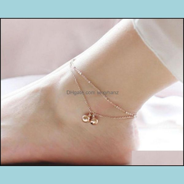 

jewelry anklets ornament fashion temperament double-layered tassel bell anklet gold plated foot ornaments drop delivery 2021 i2g0j, Red;blue