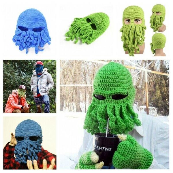 

hand-knitted squid hat winter warm woolen multiple colors available 2021 funny decorations outdoor hats, Black;white