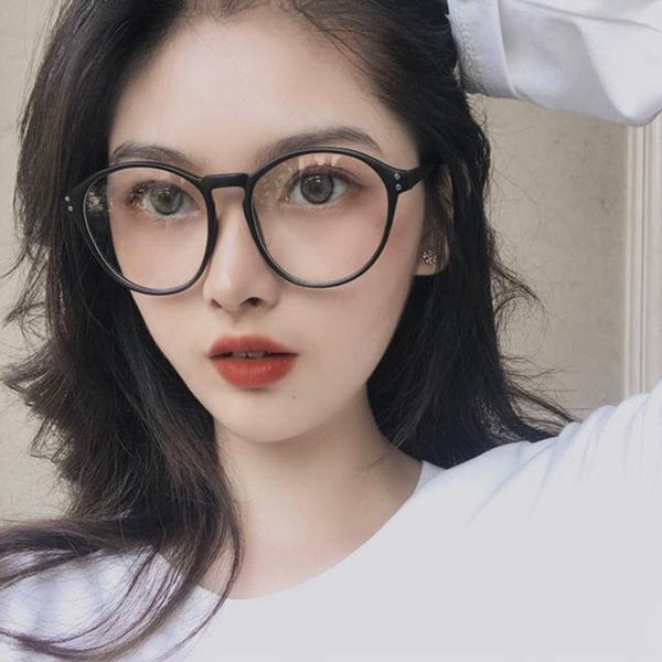 

fashion sunglasses frames womens vintage uv400 spectacle round glasses frame women transparent clear optical rivet eyeglasses, Black