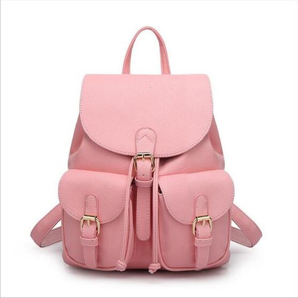 

women leather backpack black large girl schoolbag travel bag solid candy color pink beige bolsas mochila feminina