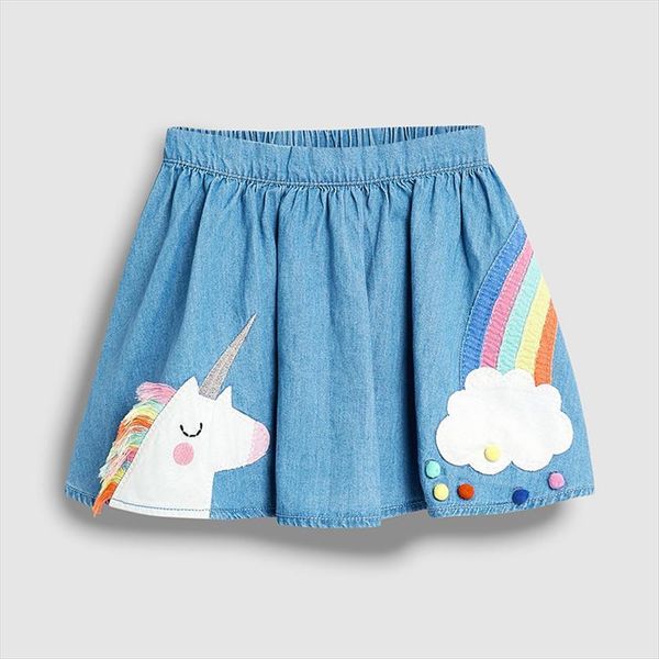 

little maven 2 7years women skirts girls summer unicorn rainbow childrens denim skirt baby kids toddler pleated tutu rok, Blue