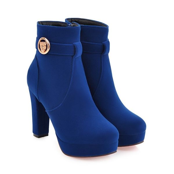 

size 33 to 43 comfortable ankle red blue thick heel platform designer boots, Black