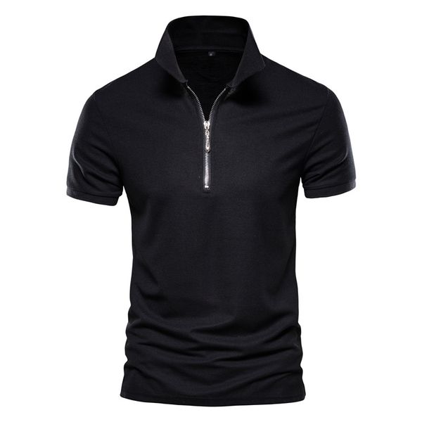 

drop summer cotton men polos solid slim fit zipper patchwork polo shirt men fashion business casual polo men 210707, White;black