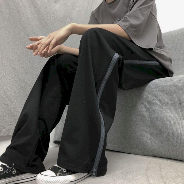 

trousers men and women ins high street retro side zipper loose wide leg straight casual trend sports pant women's pants & capris, Black;white