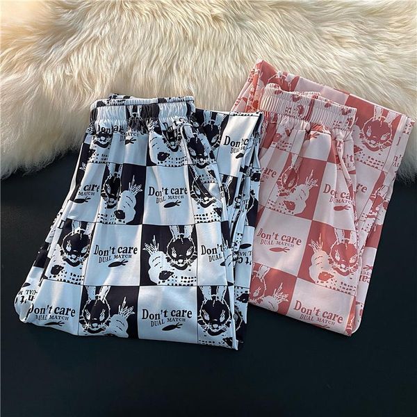 

women's pants & capris super cartoon printed wide-leg high waist internet fashion brand handsome loose straight, Black;white