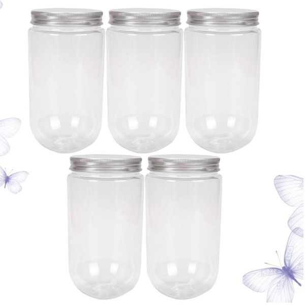 

mugs 5pcs 500ml dessert cups disposable u shaped tea bottle transparent beverage drinking cup with lid