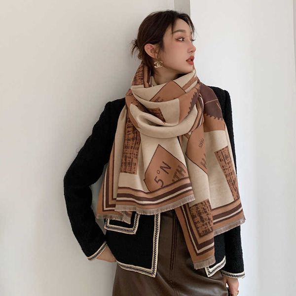 

imitation cashmere winter warm thick fashion double-sided scarf summer air conditioning shawl, Blue;gray