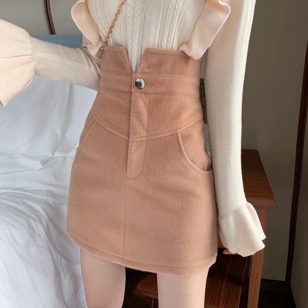 

skirts all-around solid color high waist show thin package hip skirt temperament horse hair one step short, Black