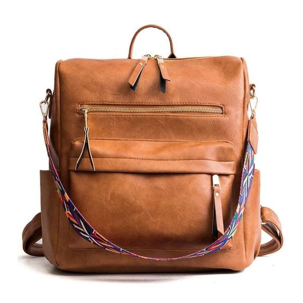 

backpack retro large capacity women fashion school bags pu leather zipper solid color shoulder mochila feminina