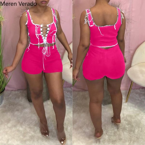 

women's tracksuits meren verado summer street solid sweatsuit set lace up crop and shorts two piece outfits active tracksuit, Gray
