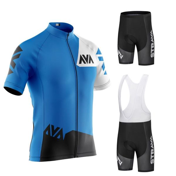 

racing sets strava pro team cycling jersey men set bib shorts summer mountain bike bicycle suit uniform clothes, Black;blue