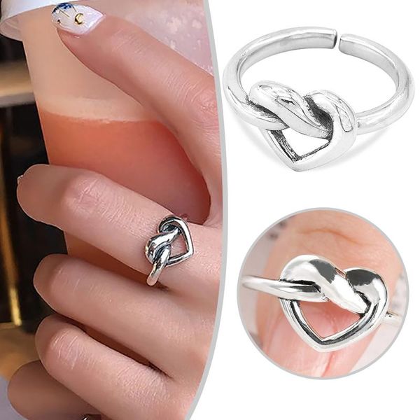 

cluster rings woman stainless steel finger adjustable heart shape for women aneis fine jewelry 2021 trend creative love knot ring, Golden;silver
