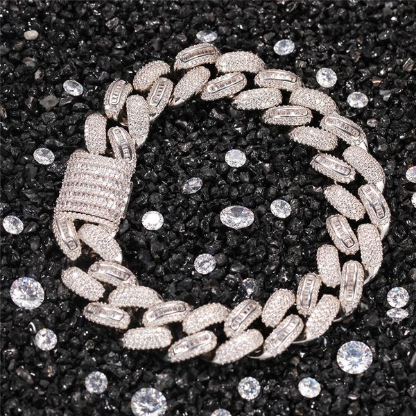 Atacado 15mm Chain Chain Bracelet Gelado fora Cubic Zirconia Braceletes para Mulheres Luxo Mens Hiphop Jóias