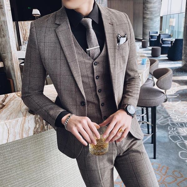 

british style 3pc mens suit plaid spring 2021 slim fit wedding suits for men all match gentlemen business formal wear tuxedo men's & bl, White;black
