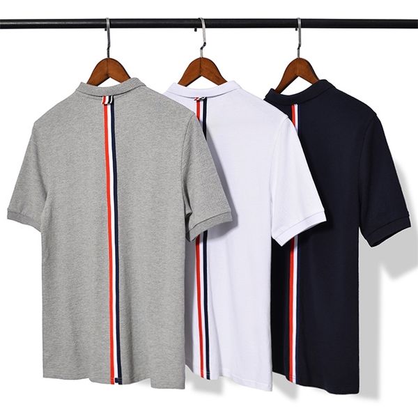 

fashion brand t-shirt men women couple short casual clothing slim summer turn-down collar cotton striped t shirts 210722, White;black