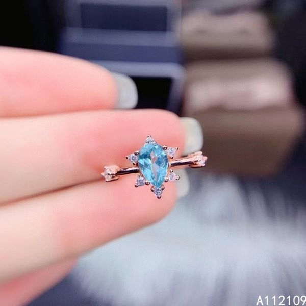 

cluster rings fine jewelry 925 sterling silver inset with natural gem women's luxury noble water drop apatite adjustable ring support d, Golden;silver