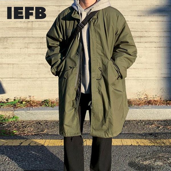 

men's down & parkas iefb winter zipper thickened cotton coat black green medium length windbreaker korean ins loose removeable linner