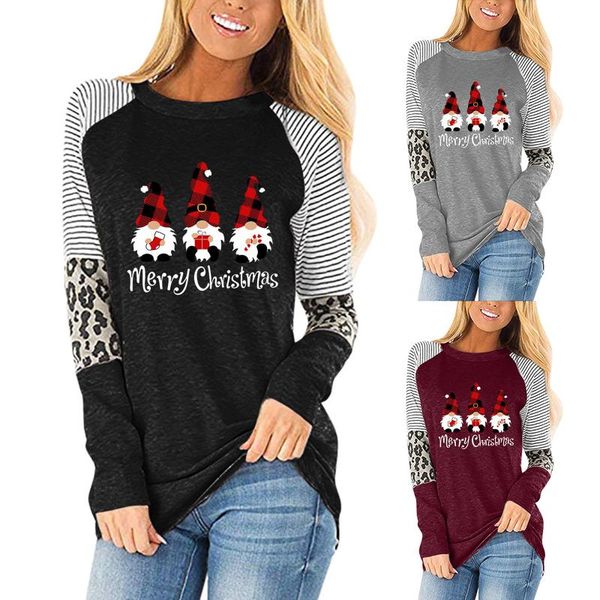 

women's blouses & shirts christmas cartoon print t-shirts merry oversized leopard patchwork t shirt long sleeve tunic blouse d5, White