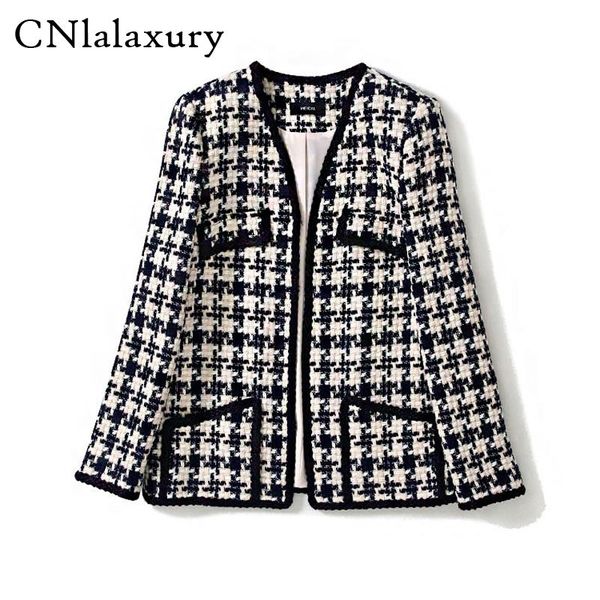 

women's jackets 2021 designer tweed jacket single button outerwear plaid woolen coat mujer chaqueta mulher jaqueta, Black;brown