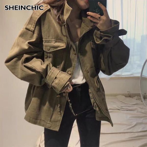 

women's trench coats autumn winter casual short coat overcoat woman femme 2021 army green/black/white long sleeve outwear apparel, Tan;black