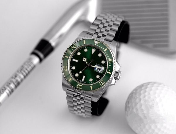 

men's watch automatic mechanical movement 40mm sapphire glass 316l fine steel shell five bead belt, Slivery;brown