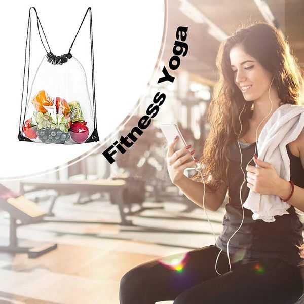 

transparent waterproof wash bag, drawstring beach sports storage backpack bags