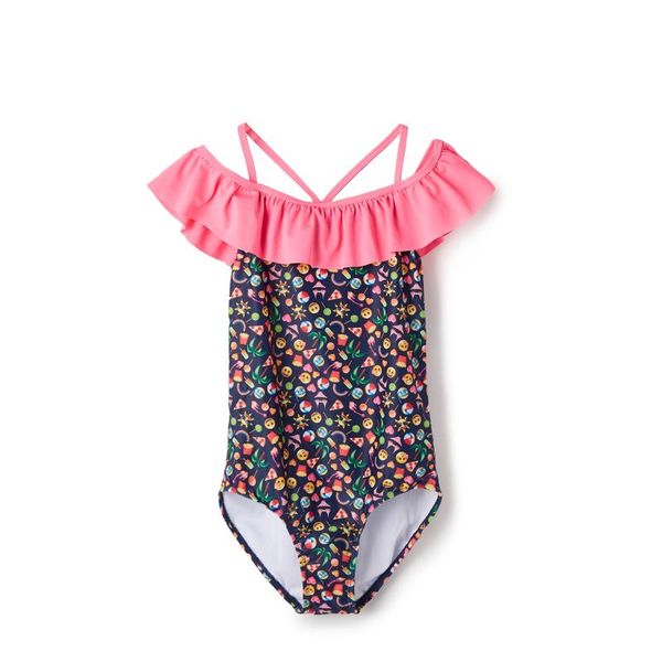 

one-piece suits kids ruffles off shoulder one piece bathing suit for girls swimsuits 2021 children's swimwear