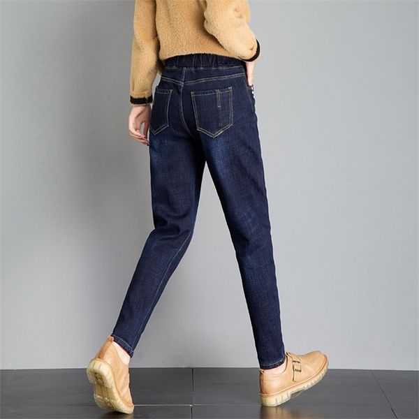 

new jeans woman spring autumn fashion vintage denim jeans female casual high waist elastic women harem pants trousers plus size, Blue