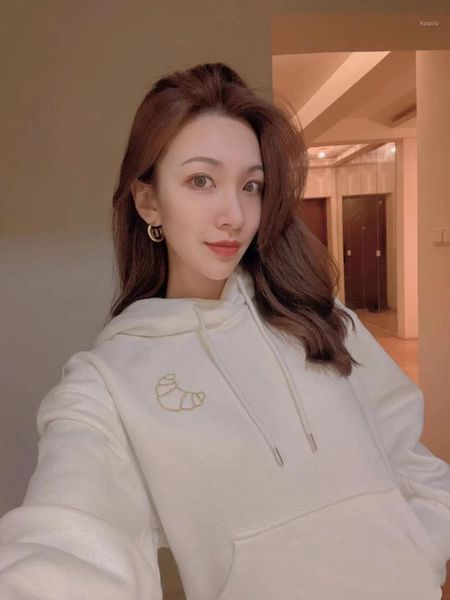 

women's two piece pants [7evening] ladies long sleeve embroidery pullover with hood - female trousers sweatshirt 2pc set, White