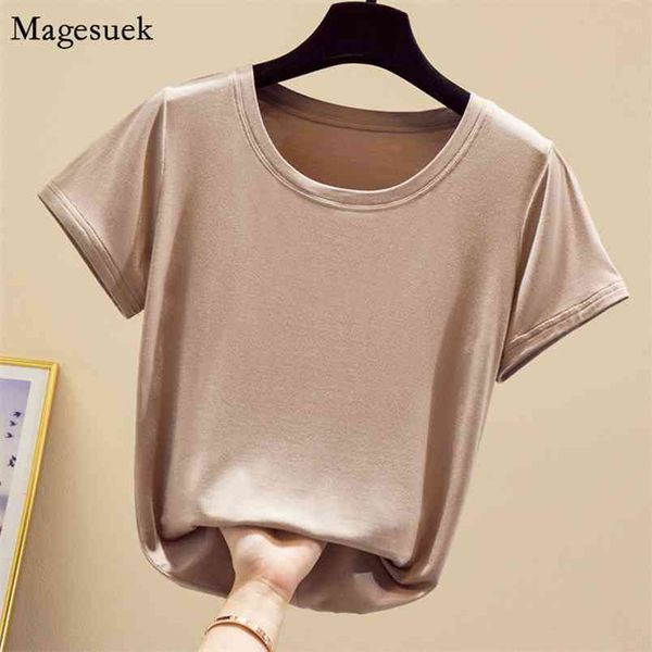 

fashion solid summer t shirt women round collar casual woman tshirts short sleeve tees femme blusas 9 colors 13461 210512, White