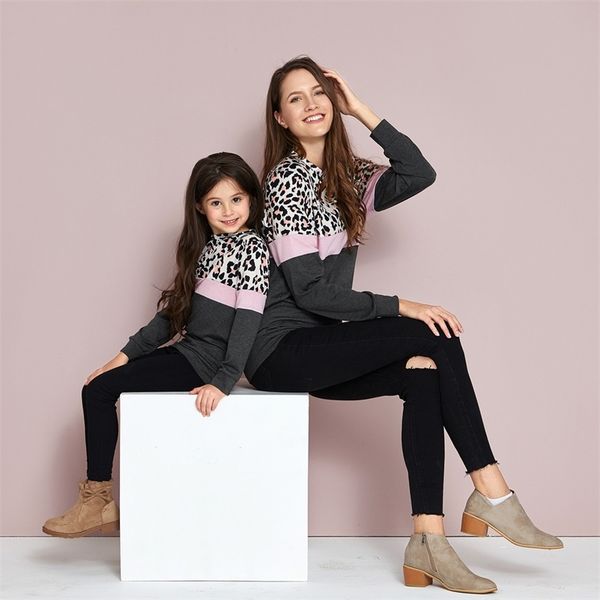 

leopard print colorblock sweatshirts for mom and me 210528, Blue