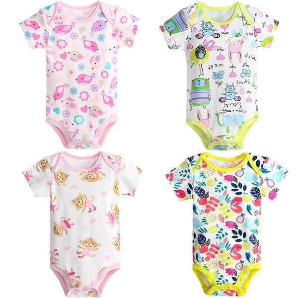 

baby girls bodysuits newborn clothes infant jumpsuits short sleeve 100% cotton bebe one-piece clothing floral t shirts 210413, Blue