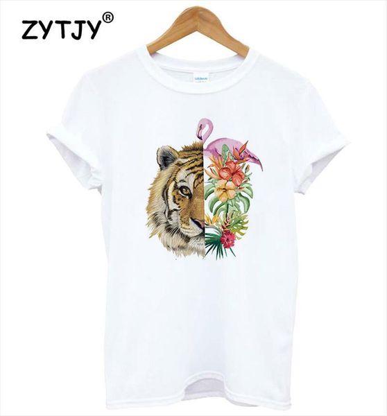 

flamingo tiger head print men t shirt cotton casual funny for lady yong girl tee tumblr ins drop ship, White;black