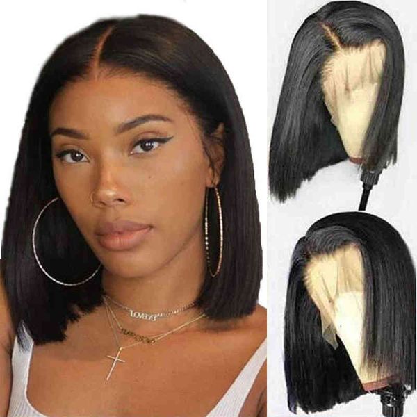 

brazilian straight bob full human wigs lace front wig preplucked hairline with baby remy hair 8~14inch for black women, Black;brown