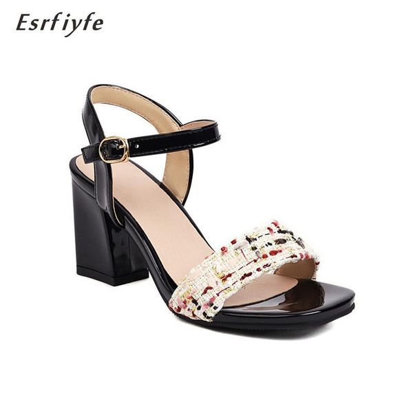 

summer high heel women sandals textile cloth ladies shoes buckle party female big size 32-48, Black
